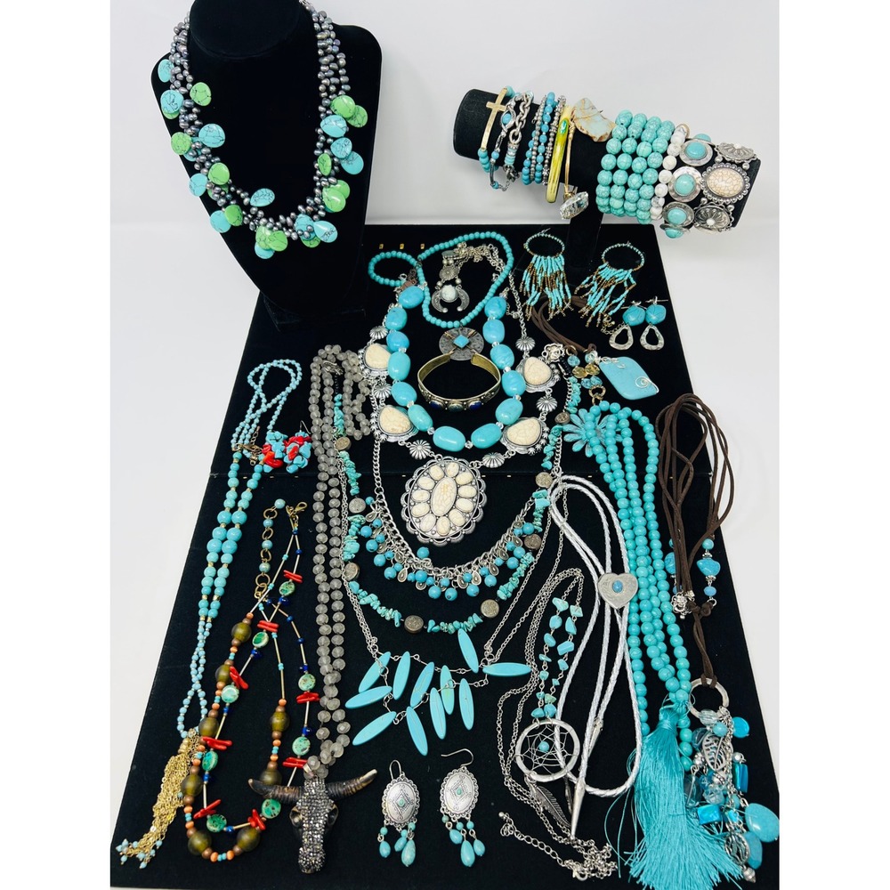 Vintage to Modern Turquoise Southwestern Boho Necklace, Bracelet Jewelry Lot 32